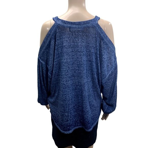 Free People Chill Out Cold Shoulder Boho Burn Out Top Small Blue OB984394 - Picture 5 of 6